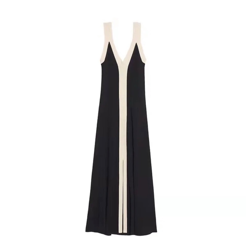 V-Neck Knit Colorblock Sleeveless Maxi Dress - Picture 3 of 16